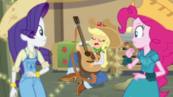 Size: 1280x720 | Tagged: safe, screencap, applejack, pinkie pie, rarity, equestria girls, five to nine, g4, my little pony equestria girls: better together, boots, cowboy boots, cowboy hat, cute, female, hat, jackabetes, shoes, sleeping