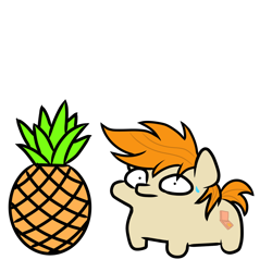 Size: 1000x1000 | Tagged: safe, artist:pizzamovies, oc, oc only, oc:pizzamovies, pony, food, looking at you, pineapple, shrunken pupils, solo, squatpony, sweat, zoned out