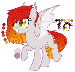 Size: 2255x2160 | Tagged: safe, artist:midnight, oc, oc only, oc:bellfa, bat pony, pony, bat pony oc, bat wings, cutie mark, ear fluff, female, full body, gradient hair, green eyes, high res, raised eyebrow, raised leg, red hair, simple background, smiling, smirk, solo, wings