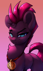 Size: 1800x3000 | Tagged: safe, artist:skitsroom, tempest shadow, pony, unicorn, g4, my little pony: the movie, 1st place, broken horn, bust, chest fluff, cute, female, horn, medal, portrait, solo, tempestbetes