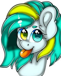 Size: 1080x1350 | Tagged: safe, artist:tessa_key_, oc, oc only, earth pony, pony, :p, bust, earth pony oc, eyelashes, heterochromia, simple background, solo, tongue out, white background