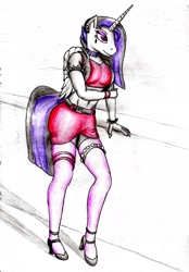 Size: 1713x2462 | Tagged: safe, artist:bomzzzik, princess celestia, alicorn, anthro, between dark and dawn, g4, female, goth, pencil drawing, punklestia, solo, traditional art