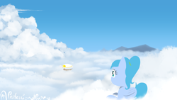 Size: 3840x2160 | Tagged: safe, artist:professionalpuppy, oc, oc only, pegasus, pony, airship, cloud, high res, lying on a cloud, on a cloud, sitting, sitting on a cloud, solo