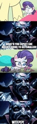 Size: 500x1647 | Tagged: safe, artist:dex stewart, screencap, fluttershy, rarity, human, pegasus, pony, unicorn, g4.5, my little pony: pony life, antagonist, caption, giant pegasus, giant pony, giant/tiny, giantshy, image macro, lothor, macro, macro/micro, meme, micro, power rangers, power rangers ninja storm, quote, text