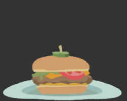 Size: 295x235 | Tagged: safe, artist:ravecrocker, equestria girls, g4, animated, borgarposting, burger, cheeseburger, context is for the weak, food, gif, gifcam, gray background, hamburger, no pony, oecake, plate, simple background, vector, wat, wobbling