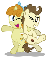 Size: 1280x1599 | Tagged: safe, artist:aleximusprime, pound cake, pumpkin cake, pegasus, pony, unicorn, flurry heart's story, g4, bipedal, bow, cake twins, colt, female, filly, hair bow, male, older, older pound cake, older pumpkin cake, siblings, simple background, transparent background, twins