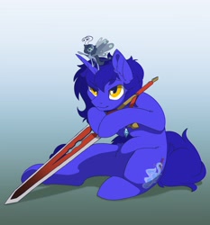 Size: 2480x2665 | Tagged: safe, artist:arctic-fox, oc, oc only, breezie, pony, unicorn, gradient background, high res, sword, weapon