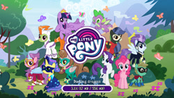 Size: 1920x1080 | Tagged: safe, gameloft, screencap, fili-second, mistress marevelous, pinkie pie, radiance, rarity, saddle rager, spike, twilight sparkle, zapp, alicorn, butterfly, dragon, pony, g4, crown, humdrum costume, jewelry, masked matter-horn costume, my little pony game, power ponies, regalia, twilight sparkle (alicorn), update, winged spike, wings