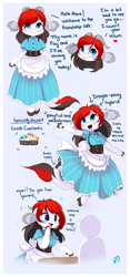 Size: 800x1711 | Tagged: safe, artist:ipun, oc, oc only, oc:fay, dracony, dragon, hybrid, pony, arm hooves, clothes, cupcake, female, food, friendship cafe, maid, solo