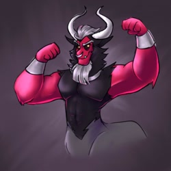 Size: 1000x1000 | Tagged: safe, artist:rockin_candies, lord tirek, centaur, g4, flexing, glowing eyes, horns, male, nose piercing, nose ring, piercing, septum piercing, simple background, smiling, solo
