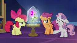 Size: 1920x1080 | Tagged: safe, screencap, apple bloom, scootaloo, sweetie belle, g4, growing up is hard to do, cutie mark, cutie mark crusaders, flower, the cmc's cutie marks, wishing flower