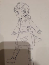 Size: 768x1024 | Tagged: safe, artist:yuka_slipcorps, spike, human, g4, humanized, male, my little pony cafe, sketch, solo, traditional art