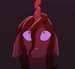 Size: 560x519 | Tagged: safe, artist:anonymous, oc, oc only, oc:red flux, changeling, pony, lullaby for a princess, animated, changeling oc, crying, eye clipping through hair, eyebrows, eyebrows visible through hair, floppy ears, frown, gif, gradient background, looking up, male, red changeling, sad, screaming, solo, teeth