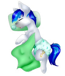 Size: 1709x1989 | Tagged: safe, artist:midnight magic, oc, oc only, oc:hooklined, pony, baby, baby pony, blanket, bubble, diaper, female, filly, foal, simple background, sleeping, solo, transparent background