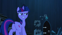 Size: 1280x720 | Tagged: safe, screencap, twilight sparkle, pony, unicorn, g4, the crystal empire, butt, door, female, mare, plot, solo, stairs, twibutt, twilight sparkle is not amused, unamused, unicorn twilight