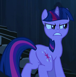 Size: 640x653 | Tagged: safe, screencap, twilight sparkle, pony, unicorn, g4, the crystal empire, angry, butt, cropped, female, juxtaposition bait, mare, plot, solo, twibutt, unicorn twilight