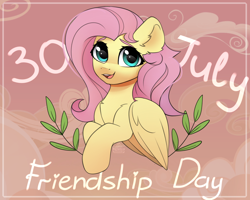 Size: 2000x1600 | Tagged: safe, artist:radioaxi, fluttershy, pegasus, pony, g4, chest fluff, cute, ear fluff, female, friendship day, mare, open mouth, shyabetes, solo