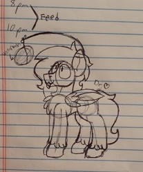 Size: 1747x2112 | Tagged: safe, artist:drheartdoodles, oc, oc only, oc:dr.heart, clydesdale, pegasus, pony, :3, chest fluff, food, lined paper, sketch, solo, tongue out, traditional art, watermelon