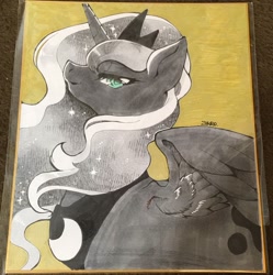 Size: 1078x1082 | Tagged: safe, artist:zakro, princess luna, alicorn, pony, g4, crown, female, jewelry, regalia, smiling, solo, traditional art