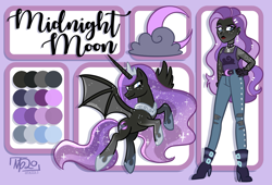 Size: 3237x2204 | Tagged: safe, artist:tassji-s, oc, oc only, oc:midnight moon, oc:princess midnight moon, alicorn, equestria girls, g4, high res, reference sheet, solo