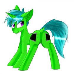 Size: 700x700 | Tagged: safe, artist:astaroth, oc, oc only, oc:green byte, pony, unicorn, butt, dock, featureless crotch, looking back, male, plot, raised tail, simple background, solo, stallion, tail, white background