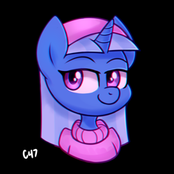 Size: 2000x2000 | Tagged: safe, artist:handgunboi, trixie, pony, unicorn, g4, black background, crossover, error, female, glitch, hairband, high res, mare, namesake, pun, simple background, solo, the fairly oddparents, trixie tang, visual pun