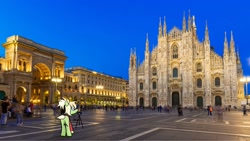 Size: 1920x1080 | Tagged: safe, artist:shooting star, oc, oc only, oc:milli, earth pony, pony, camera, cathedral, clothes, eponafest, female, italy, jacket, milan, photo, photography, ponytail