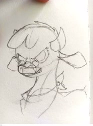 Size: 2448x3307 | Tagged: safe, artist:imposter dude, arizona (tfh), cow, them's fightin' herds, beef, bust, community related, female, food, high res, meat, pencil, solo, traditional art