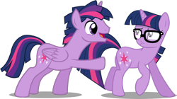 Size: 1666x935 | Tagged: safe, artist:caliazian, artist:penny-rhythm, artist:spier17, edit, editor:slayerbvc, vector edit, sci-twi, twilight sparkle, alicorn, pony, unicorn, equestria girls, g4, spring breakdown, dusk shine, equestria girls ponified, female, glasses, looking back, male, mare, nervous, ponified, prince dusk, r63 paradox, raised hoof, rule 63, self ponidox, simple background, smiling, stallion, story included, suspicious, transparent background, twilight sparkle (alicorn), unicorn sci-twi, unsure, vector