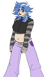 Size: 722x1181 | Tagged: safe, artist:greenarsonist, artist:icicle-niceicle-1517, color edit, edit, lilymoon, human, adult, alternate hairstyle, belly button, belly piercing, bellyring, belt, chubby, clothes, collaboration, colored, ear piercing, earring, eyebrow piercing, female, humanized, jacket, jeans, jewelry, lipstick, makeup, midriff, nail polish, older, older lilymoon, pants, piercing, simple background, snake bites, solo, transparent background, wristband