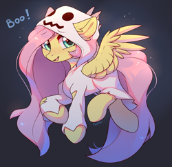 Size: 3000x2900 | Tagged: safe, artist:fensu-san, fluttershy, ghost, pegasus, pony, undead, g4, boo, clothes, costume, cute, ear fluff, female, flutterghost, ghost costume, halloween, halloween costume, high res, leg fluff, mare, nightmare retardant, shyabetes, solo, spread wings, wings