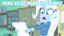 Size: 1280x720 | Tagged: safe, edit, edited screencap, screencap, trixie, equestria girls, equestria girls series, forgotten friendship, g4, caption, image macro, meta, op can't let go, save equestria girls, text, twitter