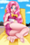 Size: 1200x1800 | Tagged: safe, artist:focusb, pinkie pie, equestria girls, g4, adorasexy, ass, balloonbutt, barefoot, beach, beach chair, breasts, busty pinkie pie, butt, chair, clothes, cute, diapinkes, feet, female, foot focus, legs, looking at you, open mouth, sand, sexy, soles, solo, swimsuit