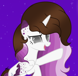 Size: 1484x1452 | Tagged: safe, artist:stelladiamond, oc, oc only, oc:moonlight dust, alicorn, pony, alicorn oc, big hair, colored wings, colored wingtips, female, horn, mare, solo, wings