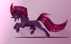 Size: 3200x2000 | Tagged: safe, artist:celes-969, tempest shadow, pony, unicorn, g4, action pose, adult blank flank, angry, blank flank, blank flank tempest, broken horn, female, high res, horn, open mouth, pink background, simple background, solo