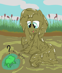 Size: 1200x1400 | Tagged: safe, artist:amateur-draw, fluttershy, frog, pegasus, pony, g4, covered in mud, female, mud, muddy, solo, squishy, swamp, wet and messy