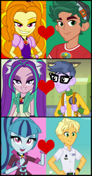 Size: 888x1696 | Tagged: safe, artist:shipper anon, artist:themexicanpunisher, edit, screencap, adagio dazzle, aria blaze, microchips, ragamuffin (g4), sonata dusk, timber spruce, equestria girls, g4, my little pony equestria girls, my little pony equestria girls: legend of everfree, my little pony equestria girls: rainbow rocks, spring breakdown, ariachips, background human, cropped, female, male, shipping, shipping domino, sonamuffin, straight, the dazzlings, timberdazzle
