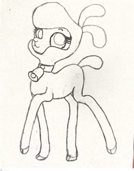 Size: 2300x2939 | Tagged: safe, artist:imposter dude, pom (tfh), lamb, sheep, them's fightin' herds, bell, bell collar, cloven hooves, collar, community related, female, high res, pencil drawing, simple background, solo, traditional art, white background