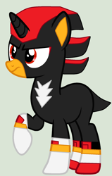 Size: 1132x1784 | Tagged: safe, artist:twidashfan1234, pony, unicorn, cursed image, gray background, male, ponified, shadow the hedgehog, simple background, sonic the hedgehog, sonic the hedgehog (series), species swap