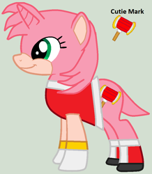 Size: 776x890 | Tagged: safe, artist:twidashfan1234, pony, unicorn, amy rose, cursed image, gray background, ponified, simple background, sonic the hedgehog (series), species swap
