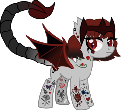 Size: 4000x3631 | Tagged: safe, artist:sparklysapphire, oc, oc only, oc:danger doodle, bat pony, hybrid, original species, pony, scorpion, scorpion pony, bat pony oc, bat wings, crown, ear piercing, earring, fangs, female, jewelry, mare, markings, piercing, regalia, scorpion tail, simple background, solo, tattoo, transparent background, wings
