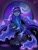 Size: 600x800 | Tagged: safe, artist:harvey_parrot, princess luna, alicorn, human, pony, g4, clothes, crown, dress, fantasy, humanized, jewelry, magic, moon, regalia, stars, window