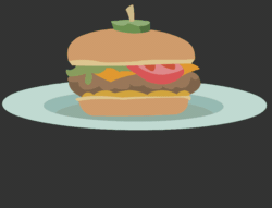 Size: 910x696 | Tagged: safe, artist:ravecrocker, equestria girls, g4, animated, burger, cheeseburger, context is for the weak, food, gif, gifcam, gray background, hamburger, no pony, oecake, plate, simple background, vector