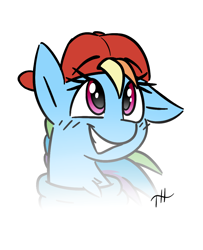 Size: 912x1123 | Tagged: safe, artist:fakskis, rainbow dash, pegasus, pony, g4, animaniacs, blushing, cap, chest fluff, clothes, crossover, female, hat, mare, simple background, solo, white background