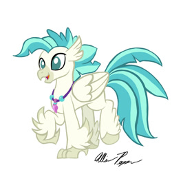 Size: 1000x1000 | Tagged: safe, artist:allisonpopick, terramar, hippogriff, g4, cute, jewelry, male, necklace, raised leg, simple background, solo, terrabetes
