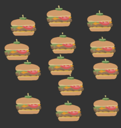 Size: 660x696 | Tagged: safe, artist:ravecrocker, equestria girls, g4, animated, borgarposting, burger, cheeseburger, context is for the weak, food, gif, gifcam, gray background, hamburger, no pony, oecake, plate, simple background, vector, wat