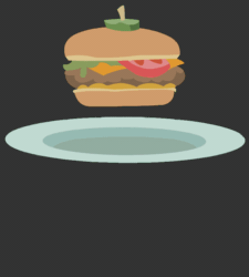 Size: 754x838 | Tagged: safe, artist:ravecrocker, equestria girls, g4, animated, borgarposting, burger, cheeseburger, context is for the weak, dropping, floating, food, gif, gray background, hamburger, jello, jiggle, no pony, oecake, plate, simple background, vector, wat