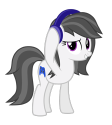 Size: 2652x2962 | Tagged: safe, artist:chomakony, oc, oc only, oc:katenoon, earth pony, pony, controller, earth pony oc, female, headphones, high res, mare, raised hoof, show accurate, simple background, smiling, solo, transparent background