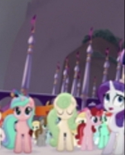 Size: 181x224 | Tagged: safe, screencap, rarity, toadstool blossom, earth pony, pony, unicorn, g4, my little pony: the movie, background pony, cropped, fear, nervous, op i can't see shit, shocked, unnamed character, unnamed pony