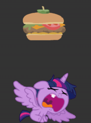 Size: 295x400 | Tagged: safe, artist:ma.no.m.ca, artist:ravecrocker, twilight sparkle, alicorn, pony, ail-icorn, g4, spoiler:interseason shorts, abuse, animated, baby, baby pony, babylight sparkle, borgarposting, burger, cheeseburger, context is for the weak, crying, crylight sparkle, cute, eyes closed, female, food, gif, gifcam, gray background, hamburger, oecake, plate, simple background, solo, tooth, twiabetes, twilight sparkle (alicorn), twilybuse, vector, wat, younger